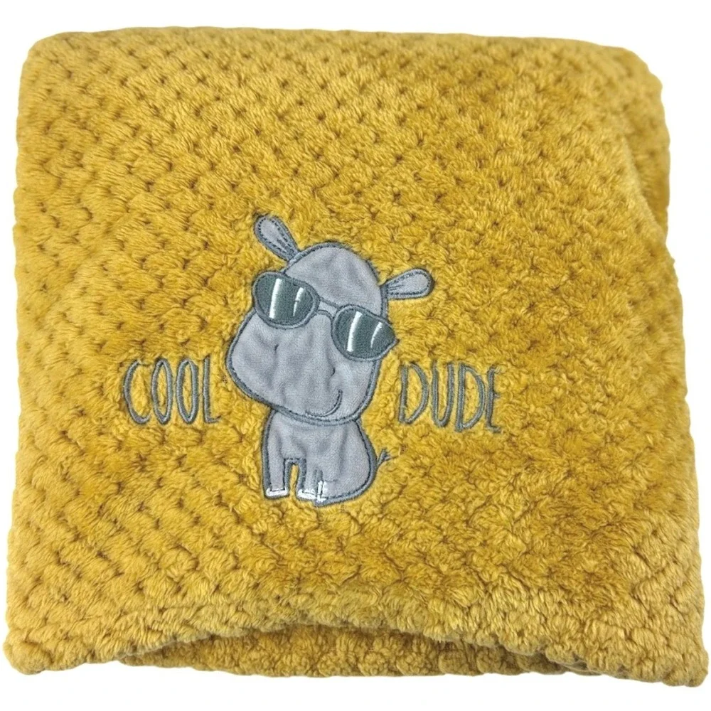 Little Joy Baby Golden Yellow Cool Dude Hippo Blanket Textured‎ 30x40 Lovey Soft